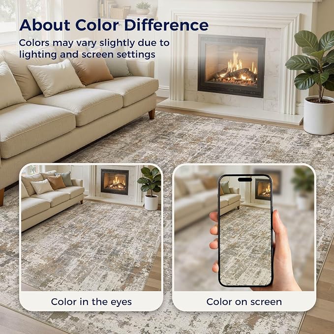 DMOYEST Area Rug Living Room Rugs 10x14 Washable Abstract Carpet | Neutral - Image 7