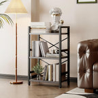 Homeiju Bookshelf, 3 Tier Industrial Bookcase, Metal Small Bookcase, Rustic - Image 2
