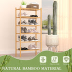 ROMGUAR CRAFT 6-Tier Bamboo Small Shoe Rack, Free Standing Wood Shoe Shelf - Image 4