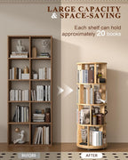 4-Tier Solid Wood Rotating Bookshelf on Wheels, 360° Spinning Book Shelf Tower - Image 3