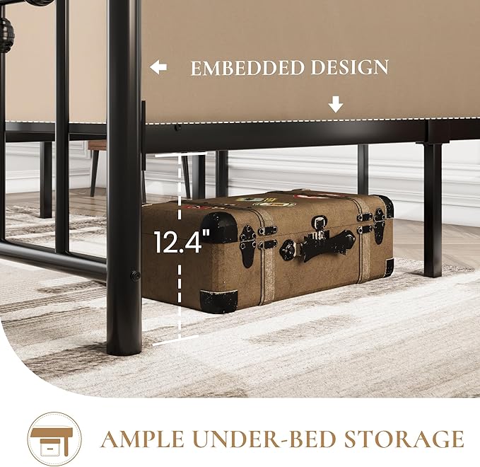 SHA CERLIN 14" Queen Size Metal Platform Bed Frame/Victorian Headboard and - Image 5