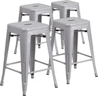 Flash Furniture Lily 4 Pack Commercial Grade 24" High Backless Silver Metal by FlashFurniture
