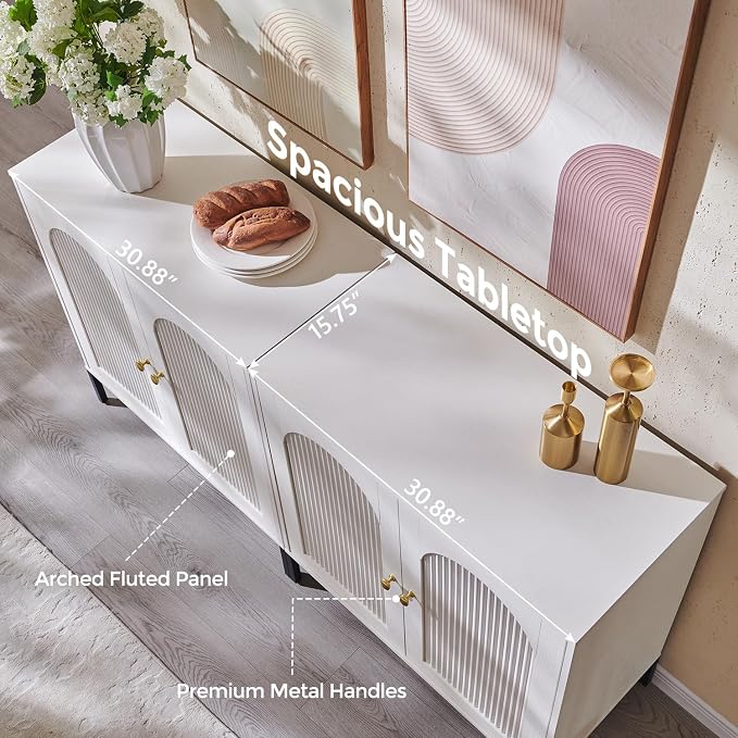 IFBUY Modern Sideboard Buffet Cabinet, 123.5" W Fluted Arched Buffet Cabinet - Image 6