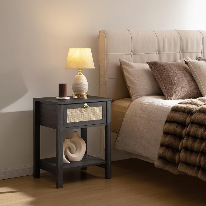 SICOTAS Rattan Nightstand Set of 2, Rattan Decor Drawer - Image 4