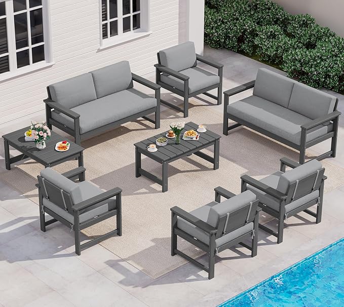 SERWALL 8 Pieces HDPE Outdoor Conversation Sofa Set by SERWALL