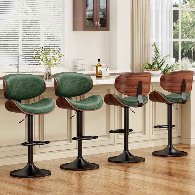 YaFiti Bar Stools Modern PU Leather Adjustable Swivel Barstools, Kitchen - Image 2