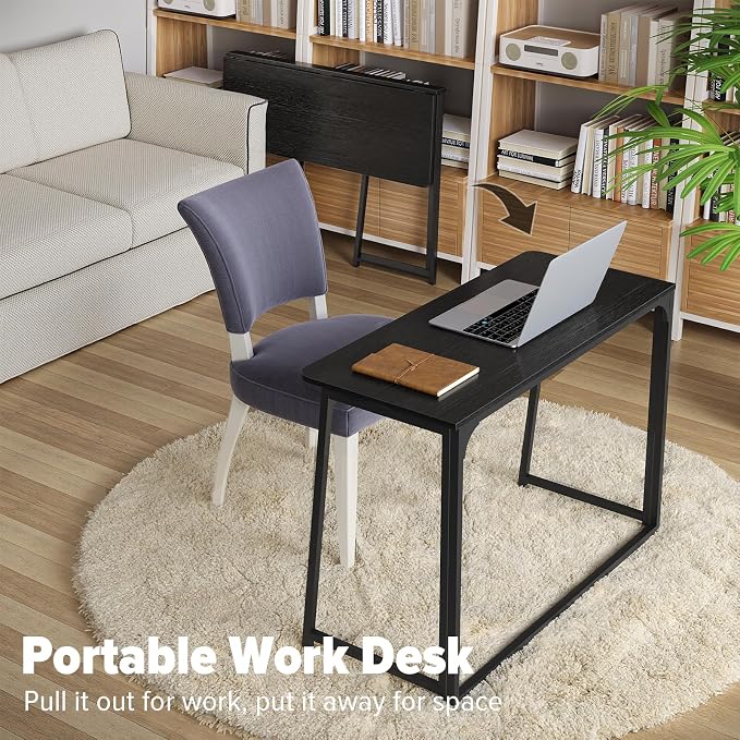 WOHOMO Folding Desk, 39.4" Narrow Writing Foldable Desk, Space-Saving Laptop - Image 8