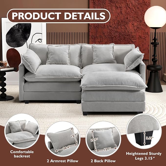 Ihanherry 77" L Shaped Modern Sofa Modular Sectional Cloud Couch - Image 4