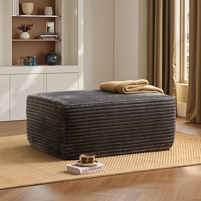 ovios 37" Plush Corduroy Ottoman, Upholstered Cloud Ottoman by OVIOS