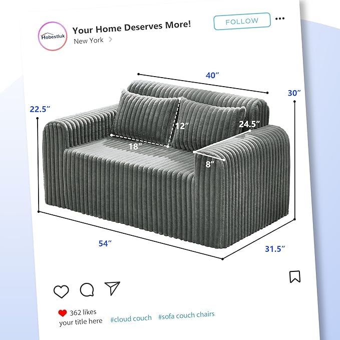 Hobestluk Couch Sofa 2-Seater Foam Sofa Loveseat - Image 2