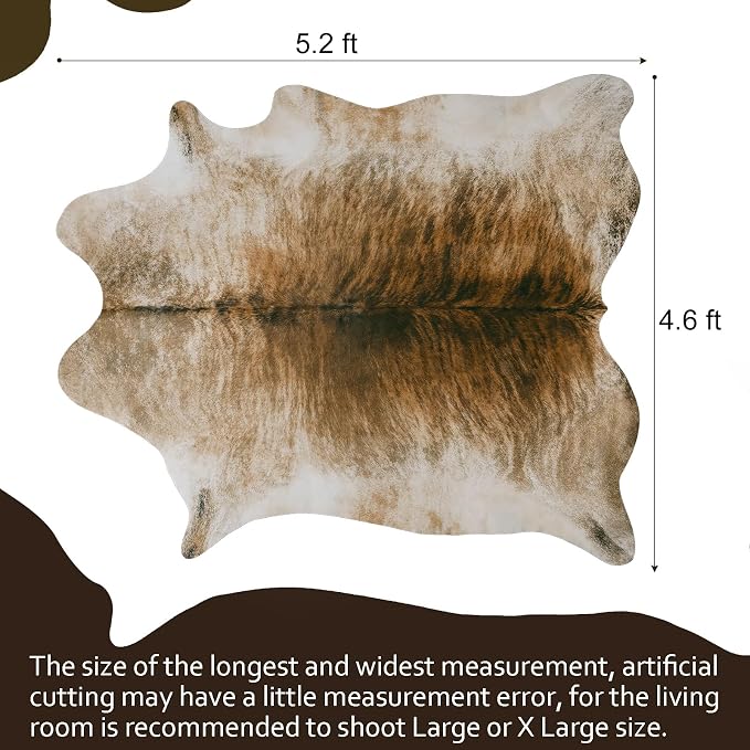 Western Faux Cowhide Rug, Animal Cow Hide Rug, 4.6 x 5.2 Ft Brownish | Premium - Image 2