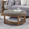 24KF Large Round Upholstered Tufted Linen Ottoman Coffee Table, Large Footrest by WEMARTHOMEDECOR