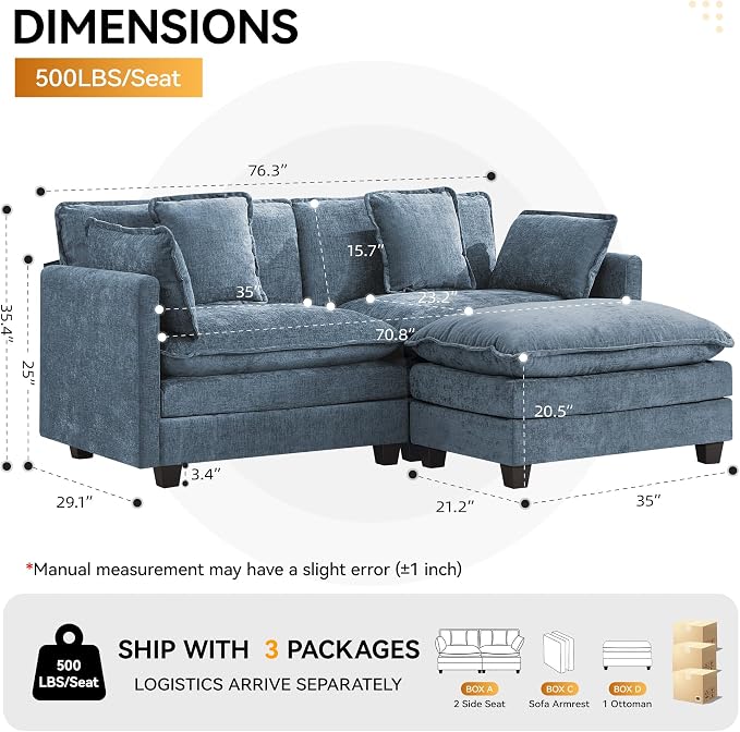 76'' Cloud Deep Seat Loveseat Sofa, Upholstered Chenille Modular 2-Seats - Image 2
