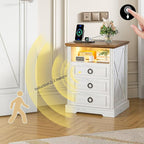 Nightstand with Charging Station, Farmhouse End Side Table with 3 Drawers and - Image 3