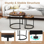 Giantex Nesting Coffee Table Set of 2, Round Stacking Side Tables w/Wooden - Image 7