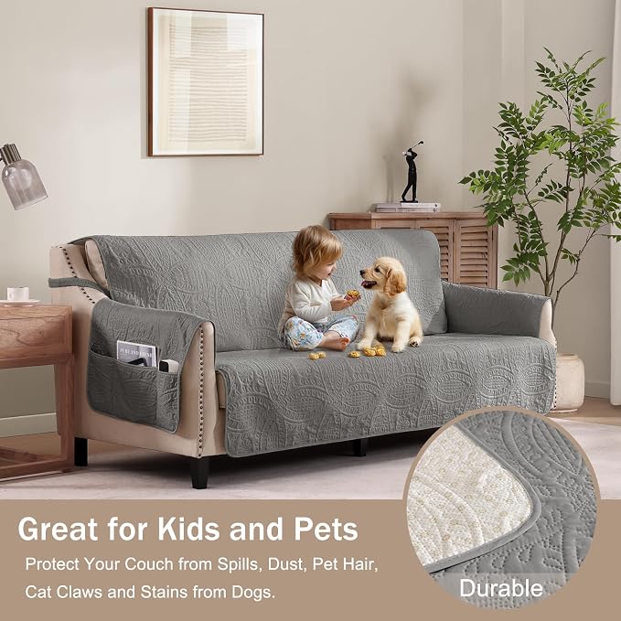 Gray Loveseat Covers 2 Cushion Couch, Water-Repellent Sofa Slipcover - Image 2