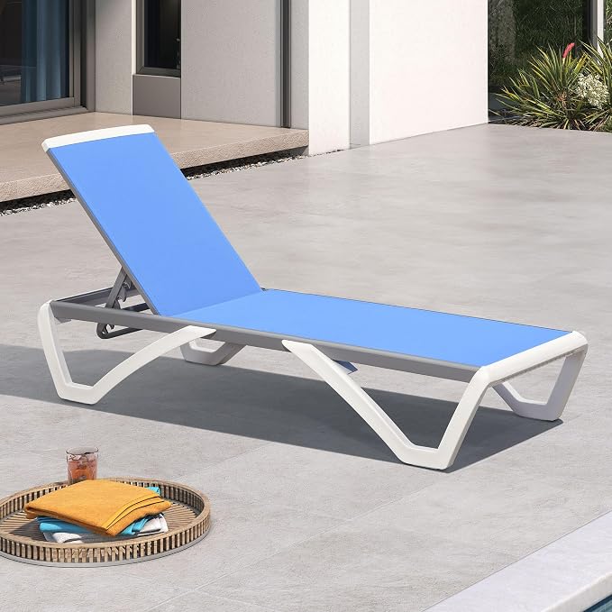 PURPLE LEAF Patio Chaise Lounge Chair Outside Aluminum Plastic Stackable by PURPLELEAF