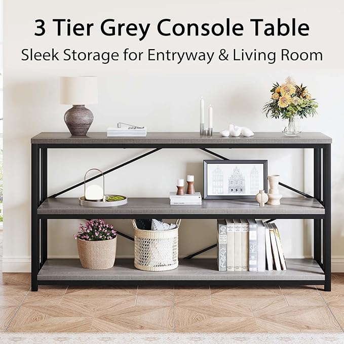 LVB Extra Long 3-Tier Sofa Table, Industrial Console Table - Image 5