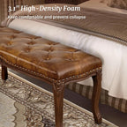 Cozyman Bedroom Bench, French Vintage Tufted Leather Bench, 45.2" Carving - Image 8