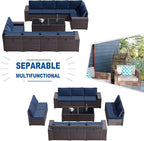 Kullavik Outdoor Patio Furniture Set, 12 Pieces Sectional Rattan Sofa Set Brown - Image 5