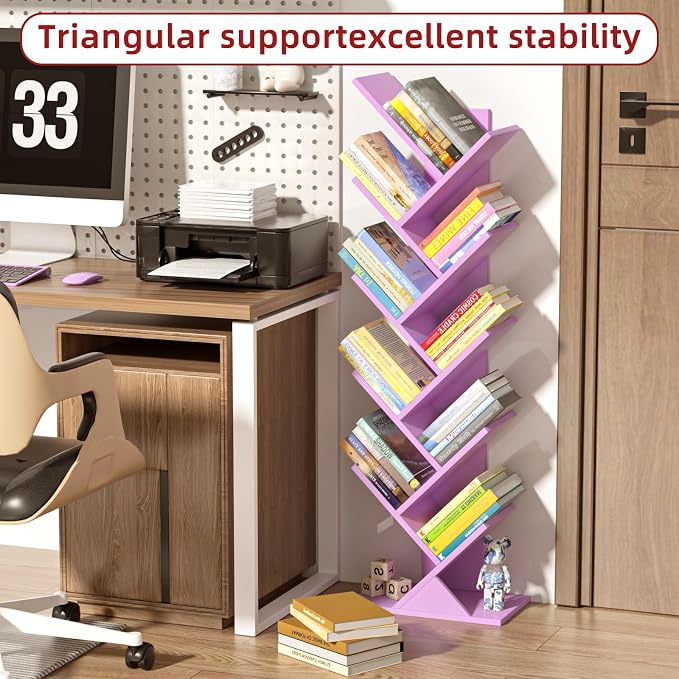 10 Tier Tree Book Shelf, Floor Standing Wood Bookshelf - Image 5