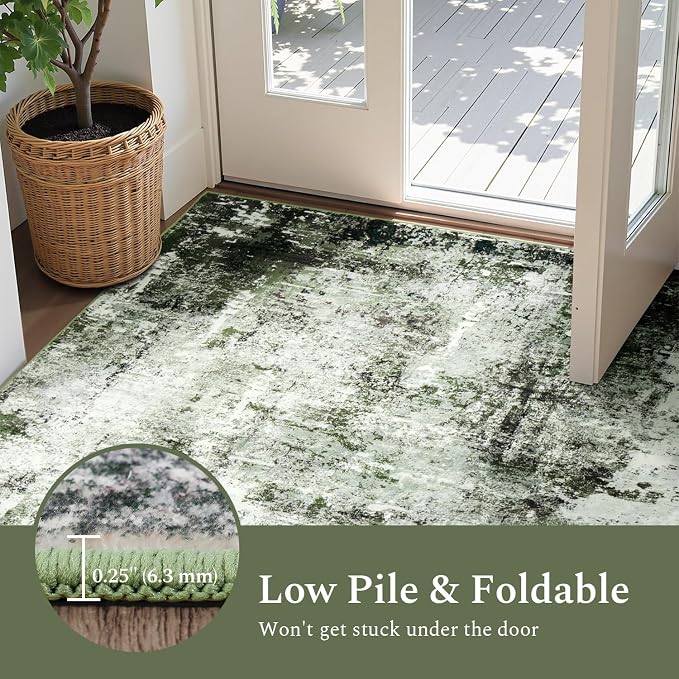 Rugflix 9x12 Area Rugs for Living Room, Washable Dark Green Large Rug | Machine - Image 6