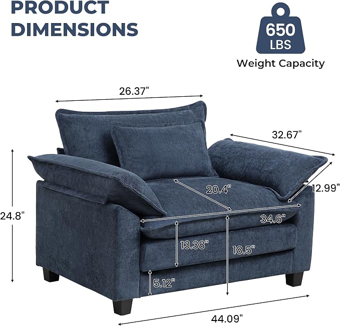 Modern Oversized Accent Chair, Chenille Cloud Sofa Chair - Image 2