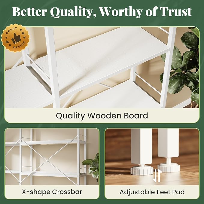 Huuger 5 Tier Bookshelf, L Shaped Corner Bookshelf - Image 9
