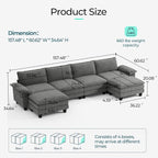 LINSY HOME 157" Modular U-Shaped Sectional Sofa, 4-Seat Corduroy Modern Cloud - Image 2