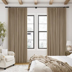 Light Brown Pleated Linen 100% Blackout Curtains 90 Inches Long - Image 8