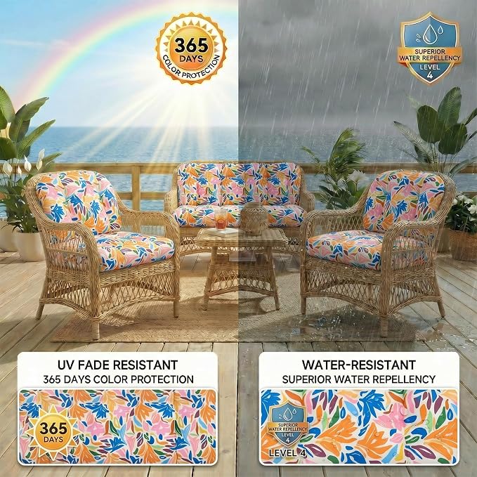 1 MIDDLE ONE Wicker Chair Cushions 3 Pieces Set - Image 4