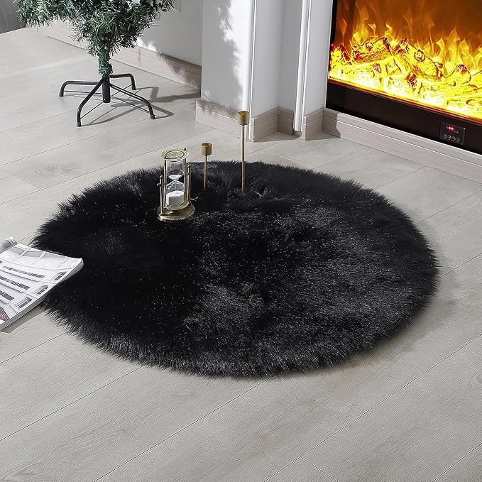 linmopm Faux Fur Sheepskin Rug, 3x3 ft, Round | Shag Fluffy Fuzzy, High-Density by Limopmfauxfurproducts