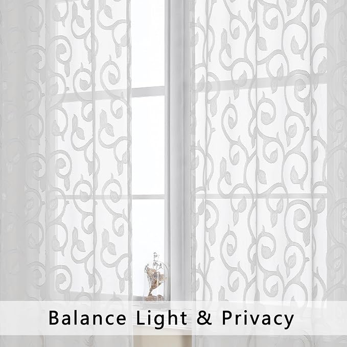 Furman Sheer Curtains 72 inches Long 2 Panels Set, Light Filtering Top Rod - Image 3