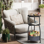 Round Side Table with Power Outlets, Small Coffee Table with S Basket, Space - Image 6