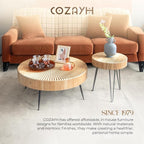 COZAYH 2-Piece Round Nesting Coffee Table Set, Natural Wood Top - Image 8