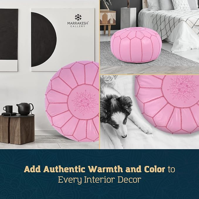 Marrakesh Gallery Genuine Leather Round Pouf Unstuffed - Image 8