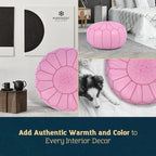 Marrakesh Gallery Genuine Leather Round Pouf Unstuffed - Image 8