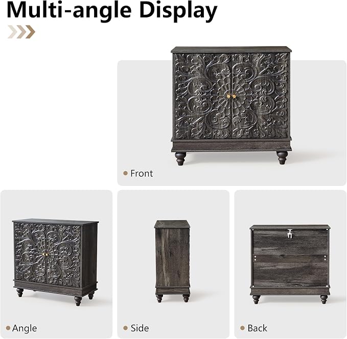 weselon Accent Cabinet with 2 Doors, Classic Carved Storage Sideboard Buffet - Image 6
