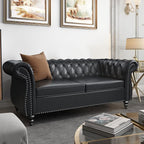 ORRD 2 Pieces Living Room Set, Chesterfield Leather Sofa Loveseat Couch - Image 8