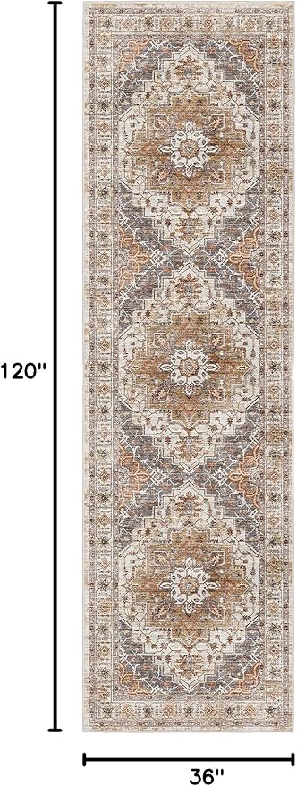 Madane Hallway Runner Rug 3x10 Washable Kitchen Runners 10ft, Turmeric/Grey | - Image 2