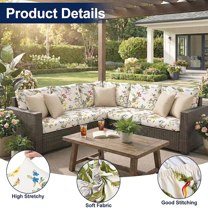 Smiry Waterproof Patio Cushion Covers, Stretch Outdoor Furniture Covers | Couch - Image 5