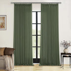 Olive Green Pinch Pleated Linen Semi Sheer Bedroom Curtains 92 Inches Long | - Image 7