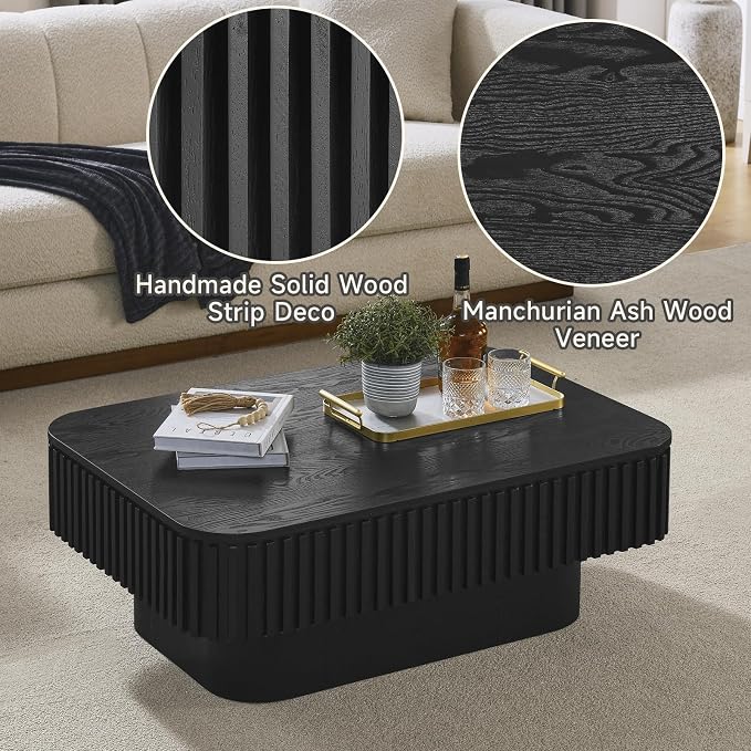 Lift Top Coffee Table for Living Room, Rectangle Handmade Solid Wood Strips - Image 5
