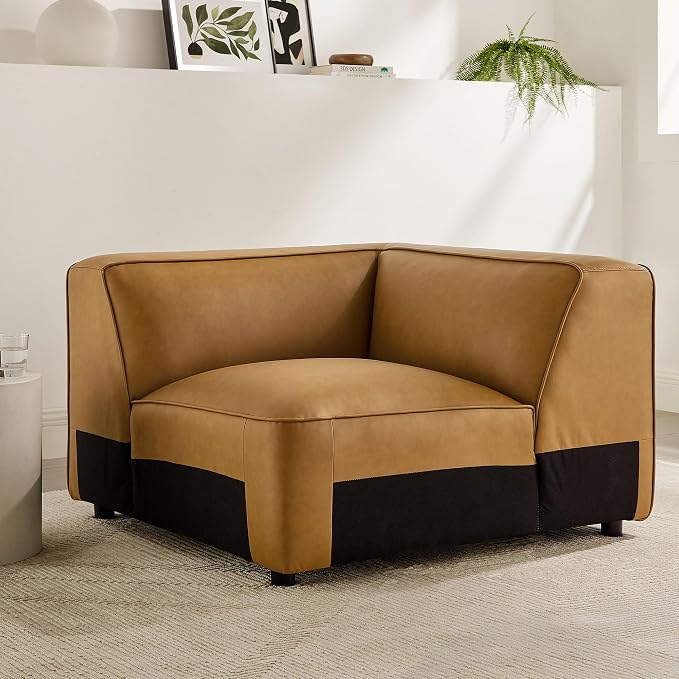 Modway Auren Vegan Leather Corner Modular Chair in Camel - Image 2