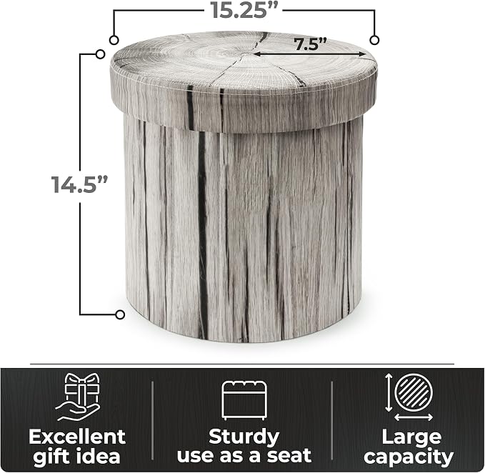 Sorbus Tree Stump Stool, Storage Ottoman 15 Inch Fake Tree Stumps Log Stool - Image 3