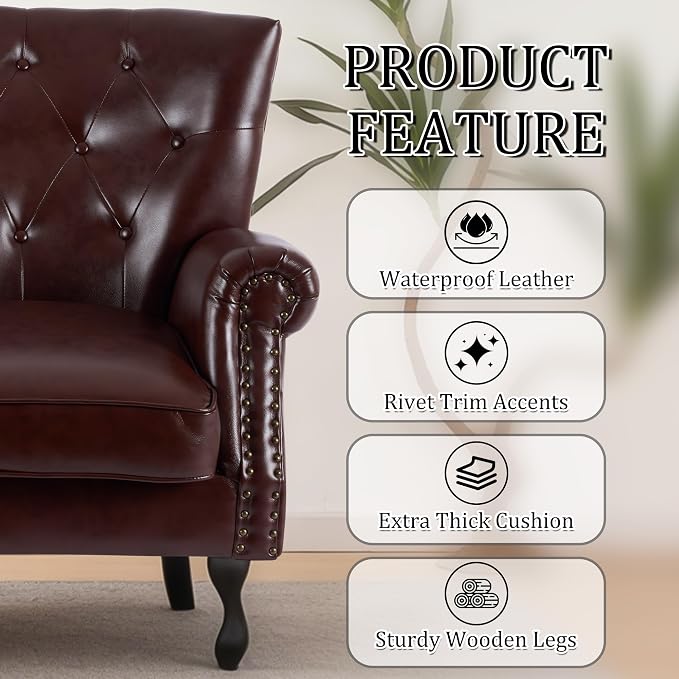 Modern Accent Chair Set of 2, Mid-Century PU Leather Armchair - Image 6