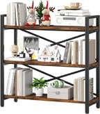 3 Tier Bookshelf 31.49" Width, Wood and Metal Etagere Bookcase, Vintage by Homeiju