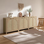 SICOTAS 102"W Rattan Sideboard Buffet Cabinet Set of 3, Mid Century Modern - Image 3