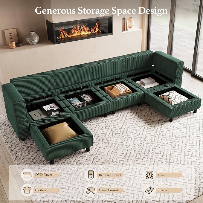 Belffin Modular Sectional Sofa U Shaped Sectional Sofa Couch 6 Seater Corduroy - Image 3