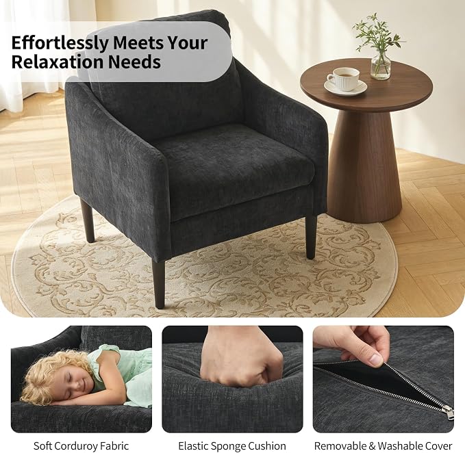 2PCS Mid Century Modern Accent Chair, Chenille Fabric Armchair - Image 5